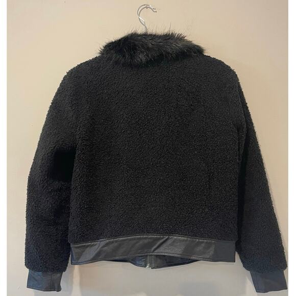 William Rast Faux Fur Trim Bomber Jacket Vegan Faux Leather Black Size Large - Picture 8 of 8
